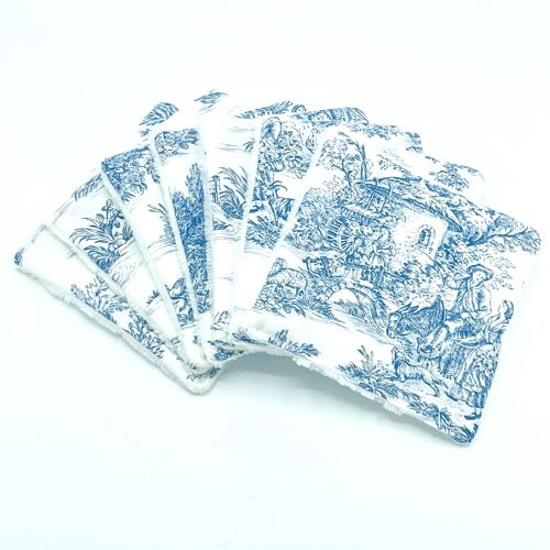 Set of 7 make-up remover wipes Toile de Jouy Mini pastoral blue