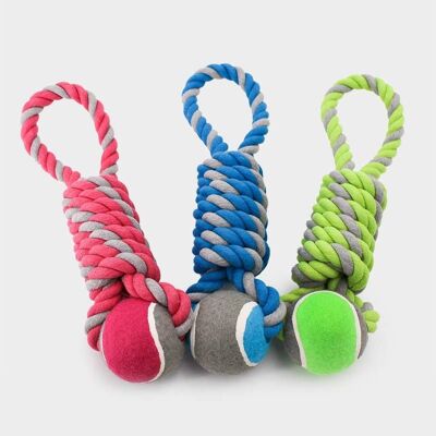 Happy Pet Large Rope Coil Tennis Ball Tugger - Pack of 3