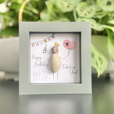 Mini Pebble Artwork Geschenkrahmen - Happy Birthday