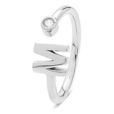 Alphabet Ring In 925 Sterling Silver With Rhodium Plating And Shiny Zirconia 1.8g