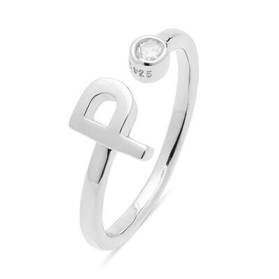 Alphabet Ring In 925 Sterling Silver With Rhodium Plating And Shiny Zirconia