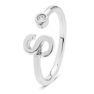 Alphabet Ring In 925 Sterling Silver With Rhodium Plating And Brilliant Zirconia 1.61g