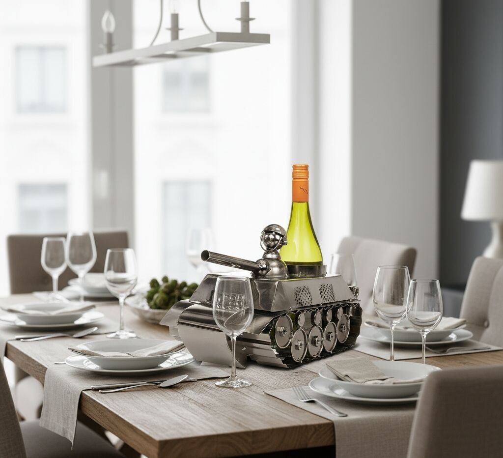 Bar Originale Tank Flaschenhalter – Handgefertigter Wein- und Spirituosenständer aus Metall im Design eines Militärpanzers, einzigartiges Geschenk für Sammler und Militärbegeisterte