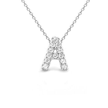 Collier Alphabet En Argent Sterling 925 Avec Plaqué Rhodium Et Zircone Brillante 3