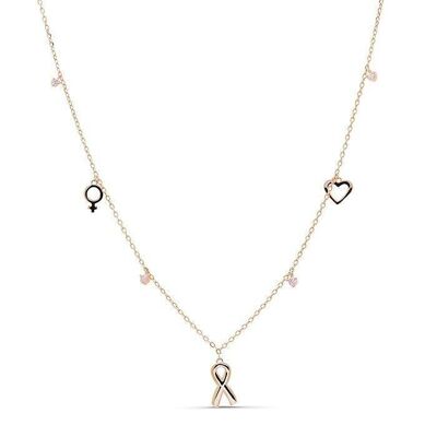 925 Sterling Silver Bow Necklace with Rhodium Plating and Pink Tourmaline Zirconia.