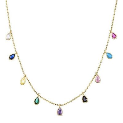 Yente Necklace in 925 Sterling Silver with 18K Yellow Gold Plating and Multicolor Zirconia.
