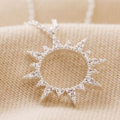 Crystal Sunburst Anhänger Halskette in Silber