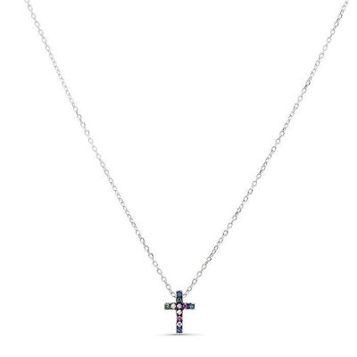 Sharra Necklace in 925 Sterling Silver with Rhodium Plating and Multicolor Zirconia.