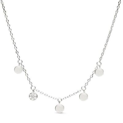 Circle Necklace In 925 Sterling Silver With Rhodium Plating And Shiny Zirconia.