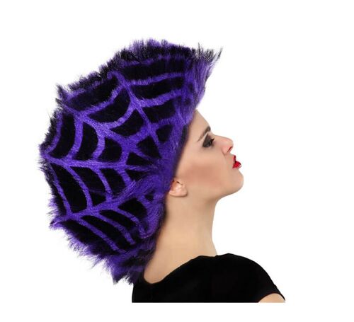 Peluca Telaraña púrpura y negra con cresta para Halloween - T.Universal