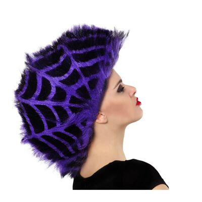 Perruque toile d'araignée violette et noire avec crête pour Halloween - T.Universal