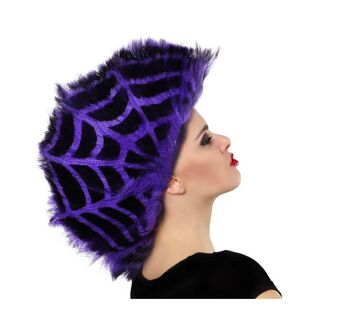 Perruque toile d'araignée violette et noire avec crête pour Halloween - T.Universal