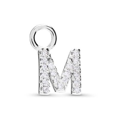 M pendant in 925 sterling silver with rhodium bath and shiny zirconia.