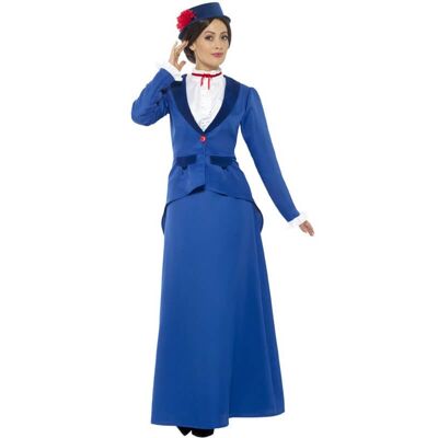 Blaues viktorianisches Kindermädchenkostüm für Damen - XXL