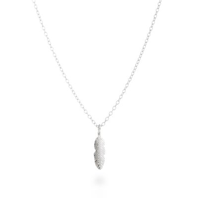 Feather Necklace in 925 Sterling Silver with Rhodium Plating.