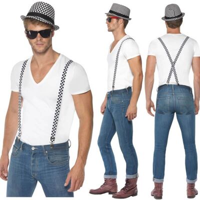 Black and White Squares Ska Hat and Suspenders - T.Universal
