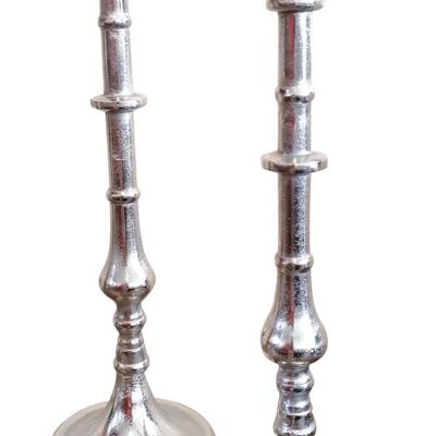 Candlestick set of 2 silver stick candle