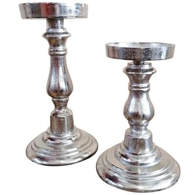 Candlestick Silver Set of 2 pillar candles