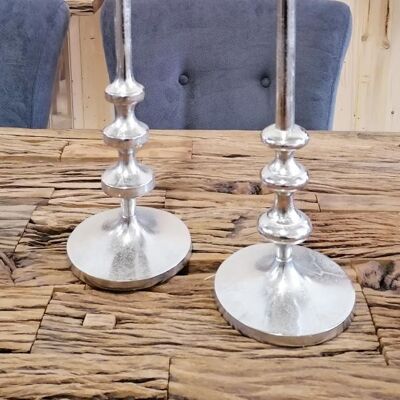 Candlestick candle silver set of 2