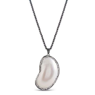 Uzuzu necklace in metal alloy with rhodium bath and white mother of pearl.
