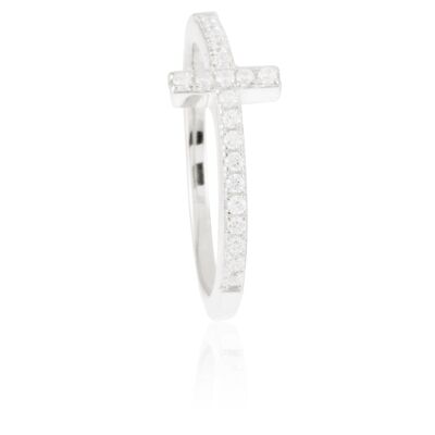 Elfu Ring In 925 Sterling Silver With Rhodium Plating And Shiny Zirconia. Size 14