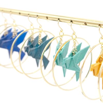 Boucles d'oreilles BIRDY Oiseau Origami EMERAUDE petite créole dorée