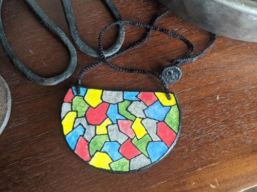 Stained glass inspired statement necklace, large colourful bib necklace