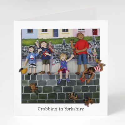 Crabbing in Yorkshire blank card by Erica Sturla