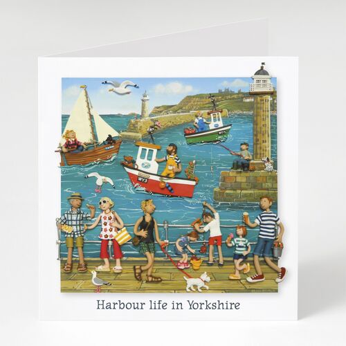 Harbour life in Yorkshire blank card by Erica Sturla