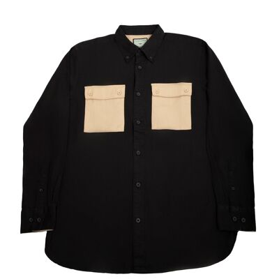 CASUAL LONG SLEEVE SHIRT JET BLACK WITH WARM SAND CONTRAST POCKET-