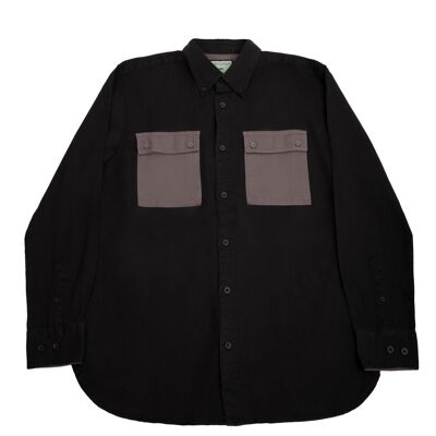 CASUAL LONG SLEEVE SHIRT JET BLACK WITH VOLCANIC GLASS CONTRAST POCKET-