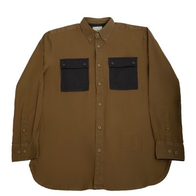 CASUAL LONG SLEEVE SHIRT OLIVE WITH JET BLACK CONTRAST POCKET-