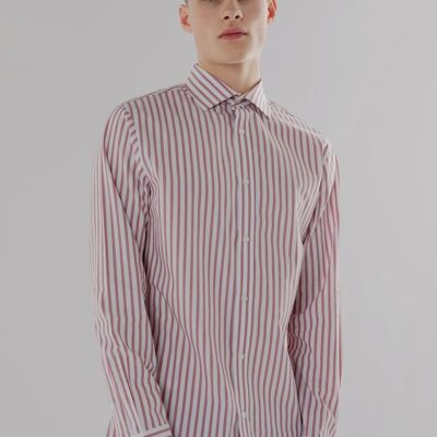 Long Sleeve Slim Fit Stripe Shirt in Burgundy & White Colour-