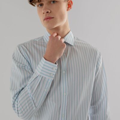 Long Sleeve Slim Fit Stripe Shirt in Blue & White Colour-
