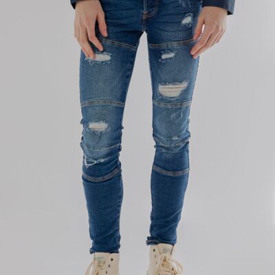 Smart 3D Ripped Slim Fit Jeans in Mid Blue-