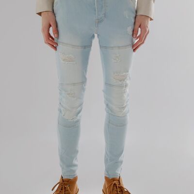 Smart 3D Ripped Slim Fit Jeans in Light Blue-