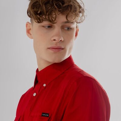 Long-Sleeved Shirt With Two Patch pockets in Savvy Red Colour-