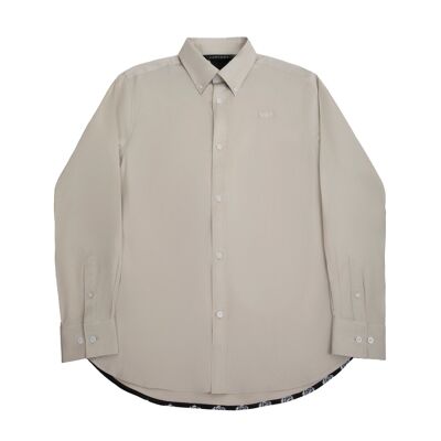 Button Down Collar Long-Sleeved Shirt with Flower Details in Volcanic Glass-