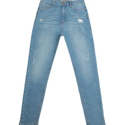 Ladies Skinny Fit Denim Jeans with slight rips in light blue-