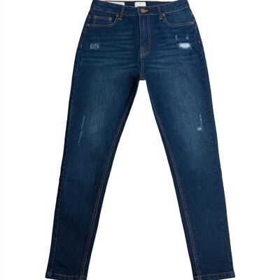 Ladies Skinny Fit Denim Jeans with slight rips in dark blue-