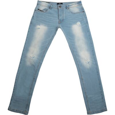 Vintage washed Bold Ripped Slim Fit Jeans in light blue-