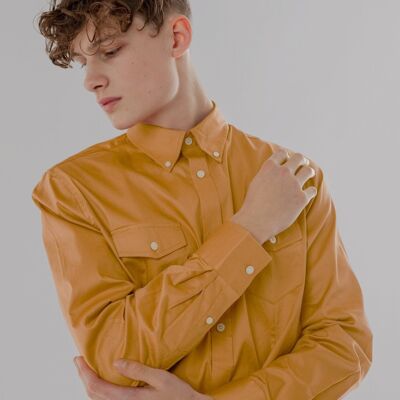 Long-Sleeved Shirt with Two Patch Pockets in wheat Colour-