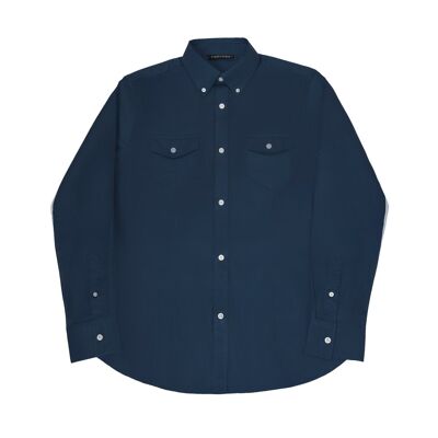 Long-Sleeved Shirt with Patch Pockets in Blue Colour-