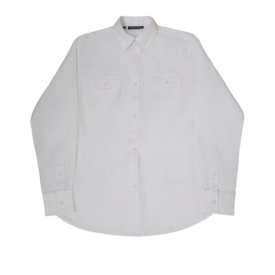 Long-Sleeved Shirt with Patch Pockets in White Colour-