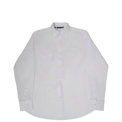 Long-Sleeved Shirt with Patch Pockets in White Colour-