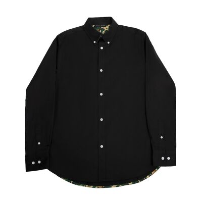 Button Down Long-Sleeved Shirt with Camo Details in black Colour-