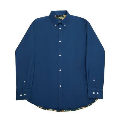 Button Down Collar Long-Sleeved Shirt with Camo Details in navy Colour-