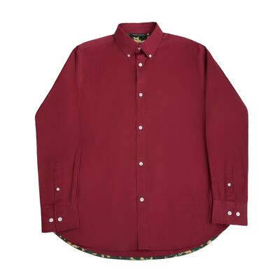 Button Down Collar Long-Sleeved Shirt with Camo Details in ruby wine Colour-