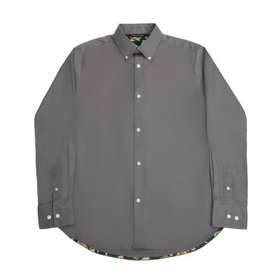 Button Down Collar Long-Sleeved Shirt with Camo Details in steel grey Colour-