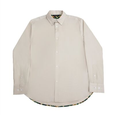 Button Down Collar Long-Sleeved Shirt with Camo Details in volcanic glass Colour-